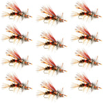 Set of 12 Kaufmann's Royal Crystal Stimulator dry flies with rubber legs, size 8, designed for trout fishing.