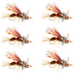 Set of six Kaufmann's Royal Crystal Stimulator dry flies for trout fishing, size 16, with red rubber legs and realistic fly design.