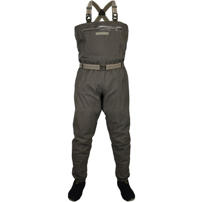 Waders with a belt and suspenders on a white background