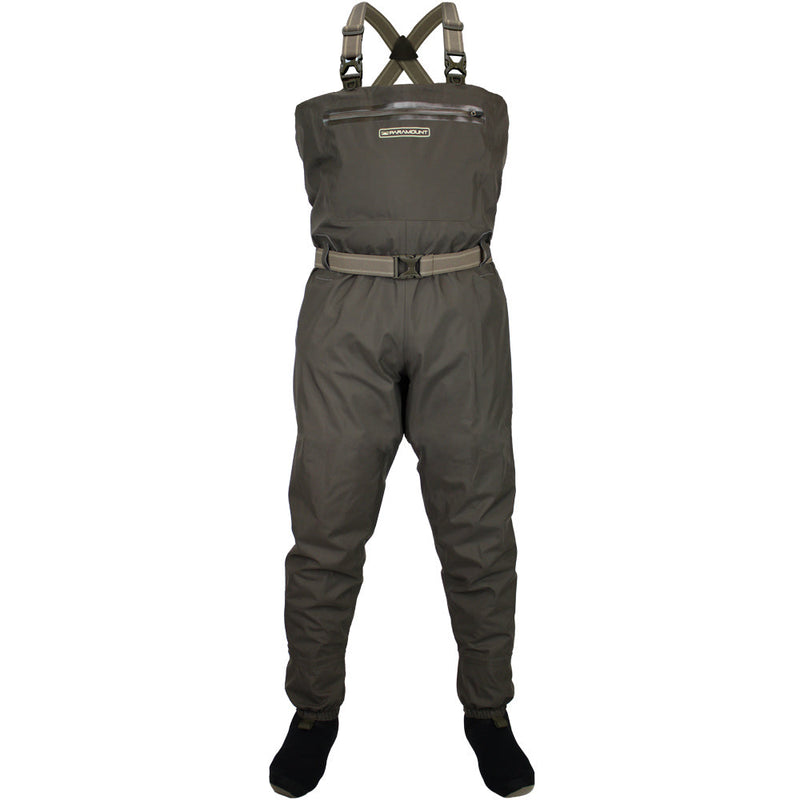 Waders with a belt and suspenders on a white background