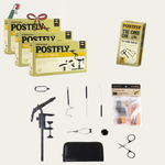Postfly trout fly tying kit box with tools and vice, ideal for fly fishing enthusiasts and fly tying hobbyists.