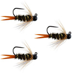 Set of 3 black tungsten bead prince jigs for euro nymphing, trout wet flies with hook size 16, ideal for fly fishing.