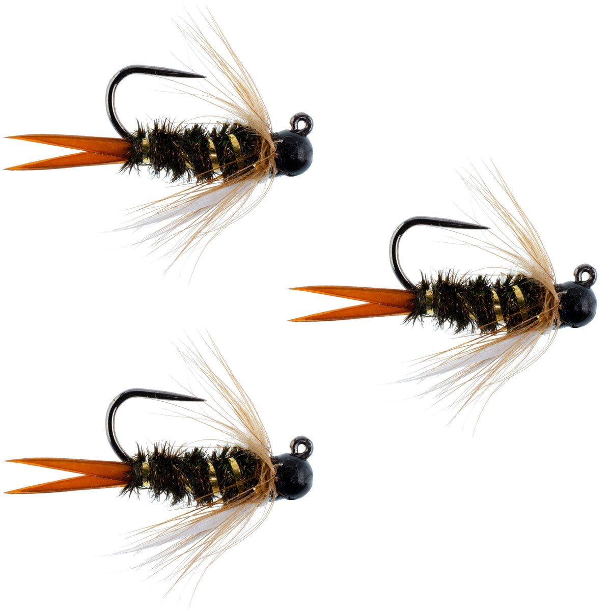 Set of 3 black tungsten bead prince nymph flies for trout fishing, size 12, tactical Czech nymphing wet flies by The Fly Fishing Place.
