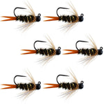 Set of six black tungsten bead prince nymph trout wet flies for fly fishing, size 10, designed for Euro nymphing.