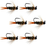 Set of six black tungsten bead prince nymph trout wet flies for euro nymphing fishing by The Fly Fishing Place.