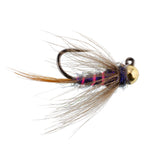 Three tungsten bead Duracell jig Czech nymph Euro nymphing trout wet flies with hooks size 16, featuring hot rib detailing.