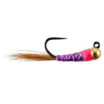 Tungsten Hot Spot Purple Perdigon Nymph fly for trout fishing, size 16, in a pack of 12, by The Fly Fishing Place.
