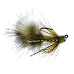 Three size 12 tungsten bead tactical mini bugger euro nymphing trout wet flies in olive, designed for fly fishing.