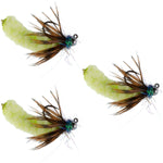 Set of three chartreuse tungsten bead jig flies for trout fishing, size 14, Czech Euro nymph wet flies by The Fly Fishing Place.