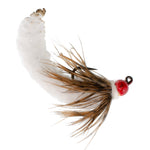 White tungsten bead Mop fly for trout fishing, Czech Euro nymph jig, barbless, size 14, designed for tactical fly fishing.