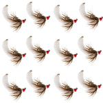 Set of 12 white tungsten bead mop fly fishing jigs, size 14, Czech euro nymph, barbless trout wet flies by The Fly Fishing Place.