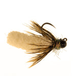 Tungsten bead tan mop fly for trout fishing, size 14, tactical euro nymph barbless wet fly by The Fly Fishing Place