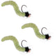 3 Pack Tungsten Bead Chartreuse Wormy Mop Fly Tactical Jig Czech Euro Nymph Barbless -  Size 14