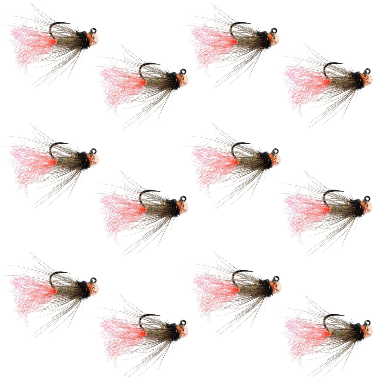 Set of 12 Tasmanian Devil Tungsten Bead Jig Trout Wet Flies for Euro Nymphing, size 14, by The Fly Fishing Place.