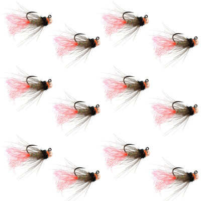 Set of 12 Tasmanian Devil Tungsten Bead Jig Trout Wet Flies for Euro Nymphing, size 14, by The Fly Fishing Place.