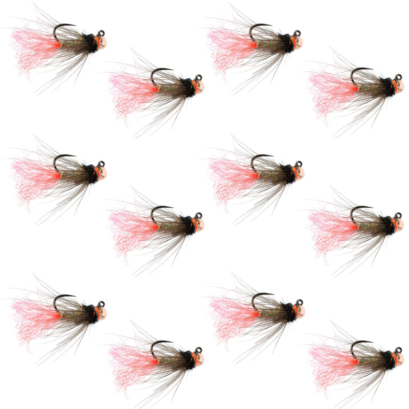Set of 12 Tasmanian Devil Tungsten Bead Jig Trout Wet Flies for Euro Nymphing, size 14, by The Fly Fishing Place.
