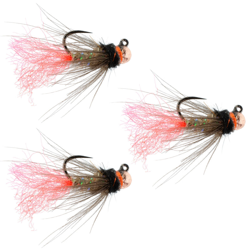 Three Tasmanian Devil tungsten bead jig trout wet flies in size 16, tactical Czech nymphing Euro nymphing fly set.