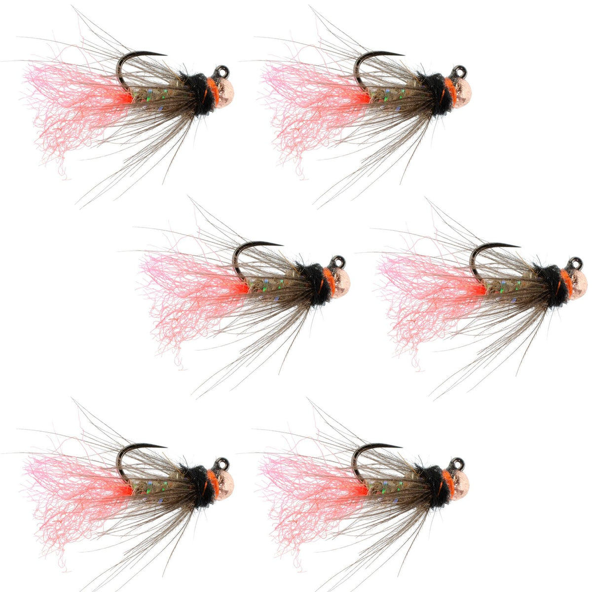 Set of six Tasmanian Devil tungsten bead jig trout wet flies in size 14 for tactical Czech nymphing and Euro nymphing fishing