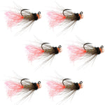 Set of six Tasmanian Devil tactical tungsten bead jig flies for trout wet fishing, size 16, by The Fly Fishing Place.