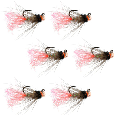Set of six Tasmanian Devil tactical tungsten bead jig flies for trout wet fishing, size 16, by The Fly Fishing Place.