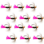 Set of 12 tungsten bead Czech nymphing flies, size 12, tactical blow torch pattern for trout wet fishing by The Fly Fishing Place.
