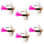 Set of six tungsten bead jigs tactical blow torch Czech nymphing trout wet flies size 10 for fly fishing.