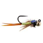 Three size 12 tungsten bead Copper John Chartreuse Czech nymph flies for trout fishing, featuring tactical wet fly design.