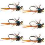 Set of six Copper John tungsten bead trout wet flies for euro nymphing and Czech nymphing, size 12, from The Fly Fishing Place.