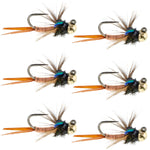 Set of 6 Copper John tungsten bead tactical trout wet flies for euro nymphing, size 16, by The Fly Fishing Place.