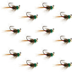 Set of 12 tungsten bead tactical CDC Frenchie trout wet flies for fly fishing, size 12, by The Fly Fishing Place.