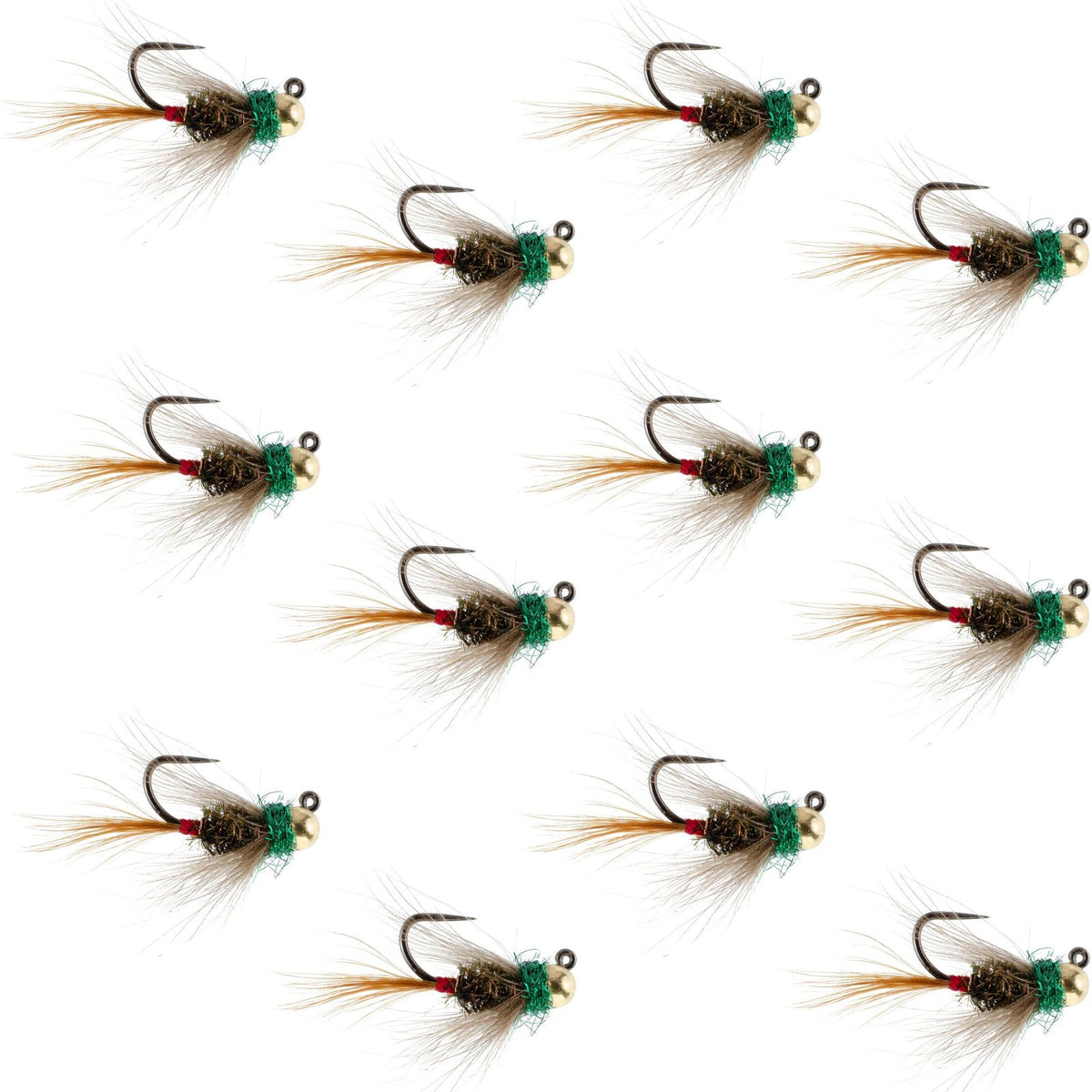 Set of 12 tungsten bead tactical CDC Frenchie trout wet flies for fly fishing, size 12, by The Fly Fishing Place.