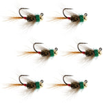 Set of 6 tungsten bead French nymph wet flies for trout fishing, size 14, by The Fly Fishing Place.