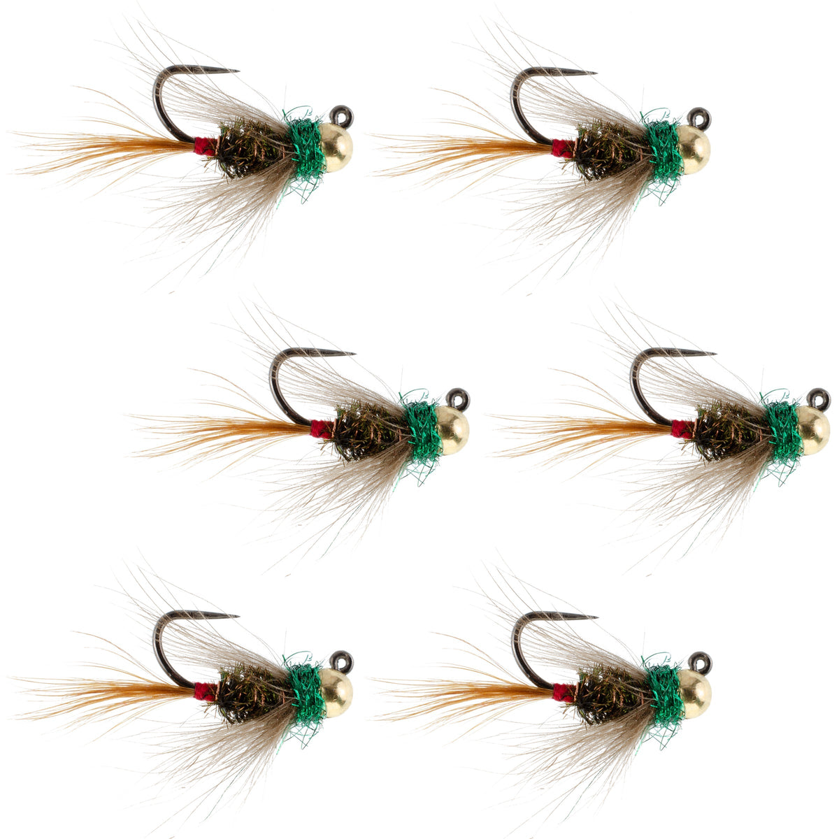 Set of 6 tungsten bead French nymph wet flies for trout fishing, size 14, by The Fly Fishing Place.