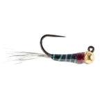 Six black tungsten bead Perdigon Euro nymph wet flies with size 18 hooks for trout fishing, designed by The Fly Fishing Place.