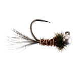 Six tungsten pheasant tail Euro nymphing trout wet flies in size 16 for fly fishing.