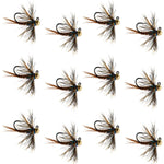 Set of 12 tungsten soft hackle pheasant tail tactical euro jig flies for trout fishing, size 16, by The Fly Fishing Place.