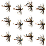 Set of 12 tungsten soft hackle pheasant tail euro jig flies for trout fishing, featuring realistic feather and tungsten bead details.