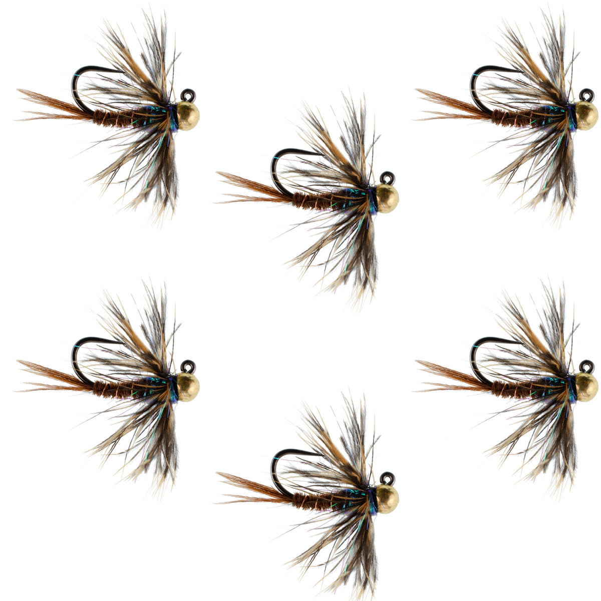 Tungsten Soft Hackle Pheasant Tail Tactical Nymph Euro Jig - 6 Flies Size 14