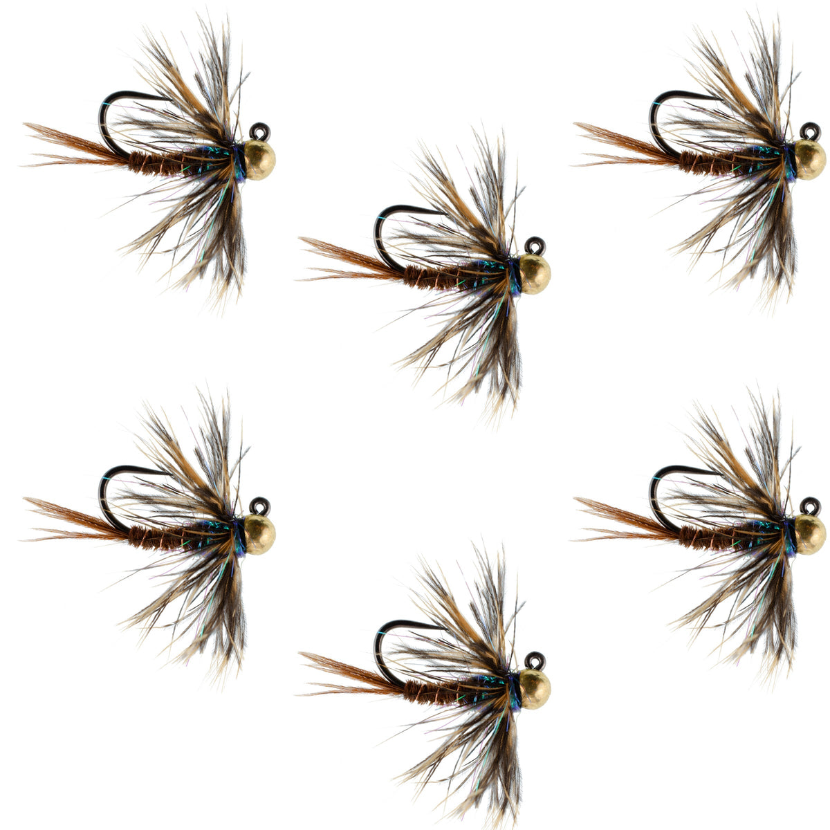 Tungsten Soft Hackle Pheasant Tail Tactical Nymph Euro Jig - 6 Flies Size 12