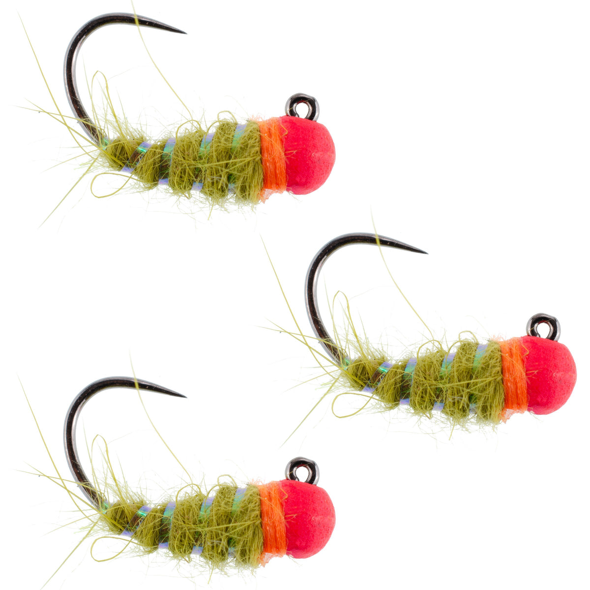 Set of three tungsten hot bead trout wet flies with Czech nymph hooks, size 12, designed for fly fishing by The Fly Fishing Place.