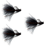 Set of three black tungsten bead mini bugger euro nymph flies for trout fishing, size 8, from The Fly Fishing Place.