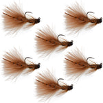 Set of six brown tungsten bead tactical mini bugger euro nymph flies for trout fishing, size 12, from The Fly Fishing Place.