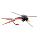 Set of 6 Copper John Tungsten Bead Head Rubber Legs Red trout wet flies for fly fishing, size 12 hooks, by The Fly Fishing Place.