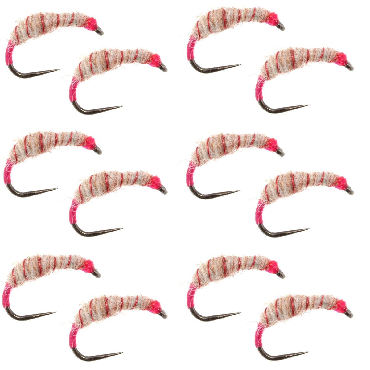 Set of 12 Utah Killer Bug Tenkara Kebari fishing flies, size 14, designed for fly fishing and nymph fishing.