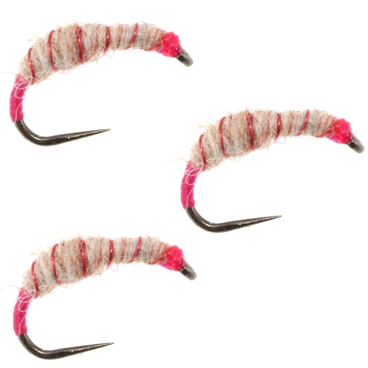 Set of three Utah Killer Bug Tenkara Kebari flies in size 12, designed for fly fishing, featuring nymph-style patterns.