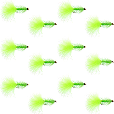 Chartreuse Bead Head Crystal Woolly Bugger Streamer Fly - 12  Flies - Size 8