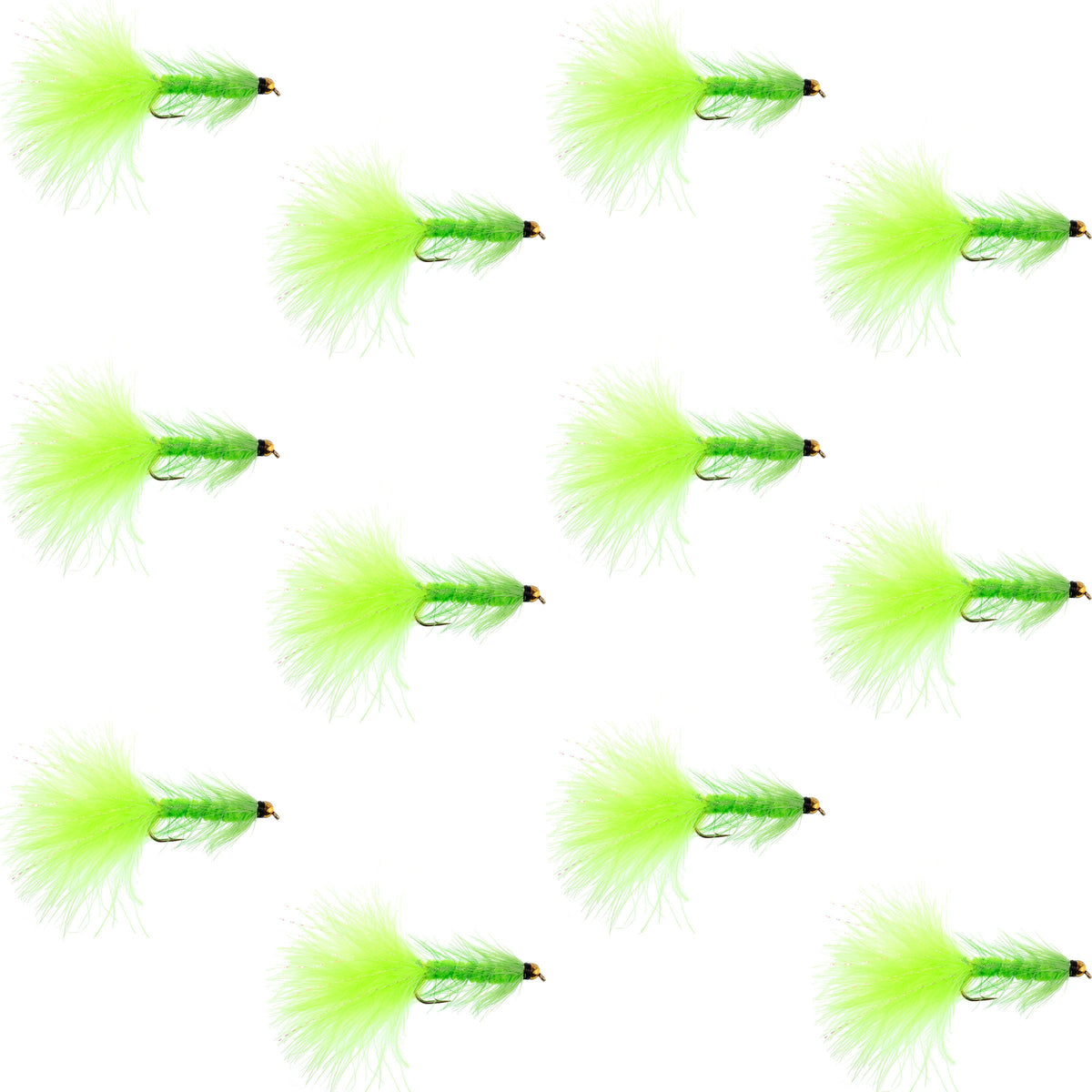 Chartreuse Bead Head Crystal Woolly Bugger Streamer Fly - 12  Flies Size 4