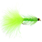 Chartreuse bead head Woolly Bugger streamer fly for fishing, size 8, with crystal accents, crafted by The Fly Fishing Place.