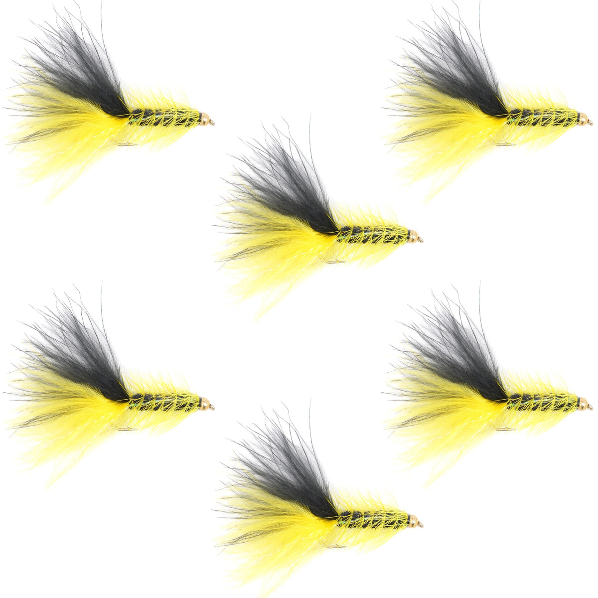 Yellow Black Bead Head Crystal Woolly Bugger Streamer - 6 Flies Size 8