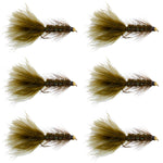 Dark Olive Bead Head Crystal Woolly Bugger Streamer Fly - 6 Flies - Size 4